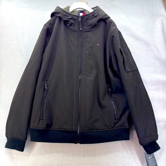 NWT Men’s Tommy Hilfiger Water & Wind Resistant Zip-up Hooded Jacket Black Large - Picture 1 of 9